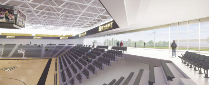 Architectural renderings of the proposed Bryant University Convocation Center & Arena